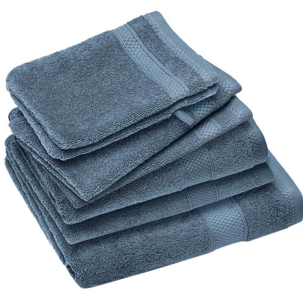 Serviette De Bain|Linnea Parure de bain coton 550g/m2 NAÏA par lot de 7 bleu Orage