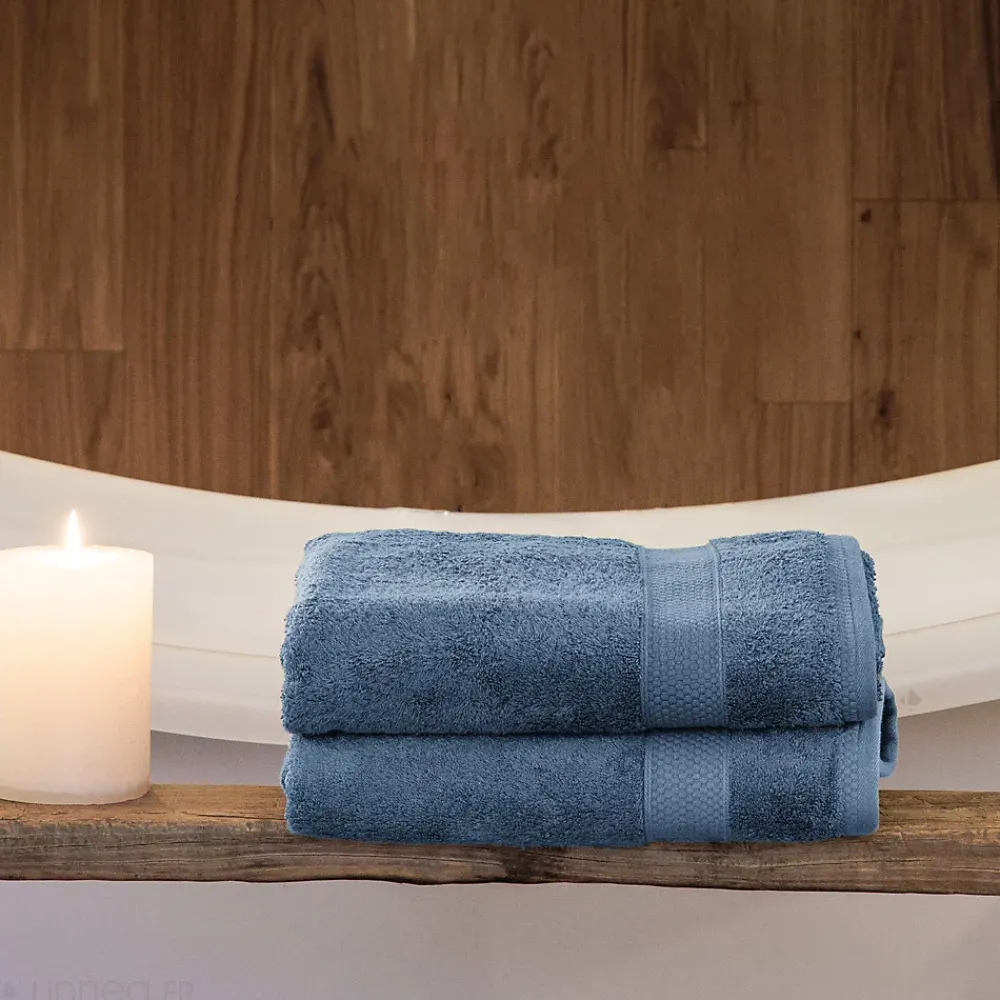 Serviette De Bain|Linnea Parure de bain coton 550g/m2 NAÏA par lot de 7 bleu Orage