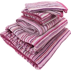 Serviette De Bain|Linnea Parure de bain coton 500g/m2 par 7 PURE STRIPES II Rose