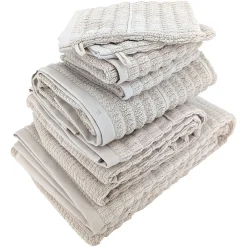 Serviette De Bain|Linnea Parure de bain en fils retors pur coton collection SWELL 7 pièces beige