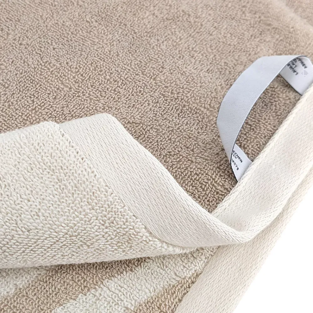 Serviette De Bain|Linnea Parure de bain par 4 ZEBRA SOFT uni bord zèbre beige