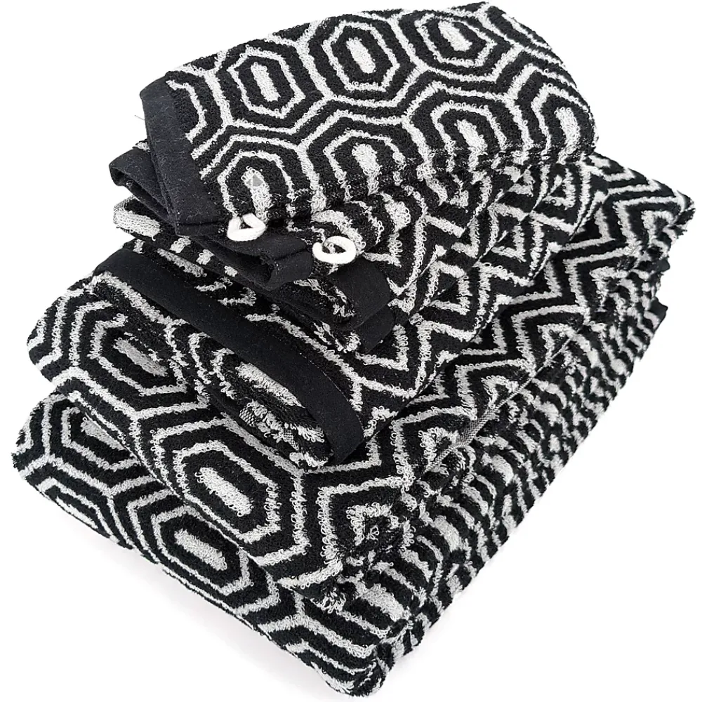 Serviette De Bain|Linnea Parure de bain SYMETRIE coton Alvéoles 7 pièces noir