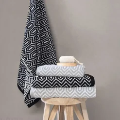 Serviette De Bain|Linnea Parure de bain SYMETRIE coton Alvéoles 7 pièces noir