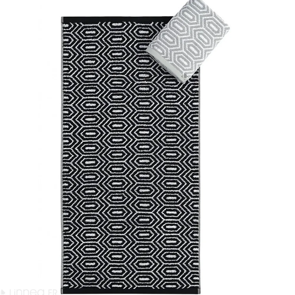 Serviette De Bain|Linnea Parure de bain SYMETRIE coton Alvéoles 7 pièces noir