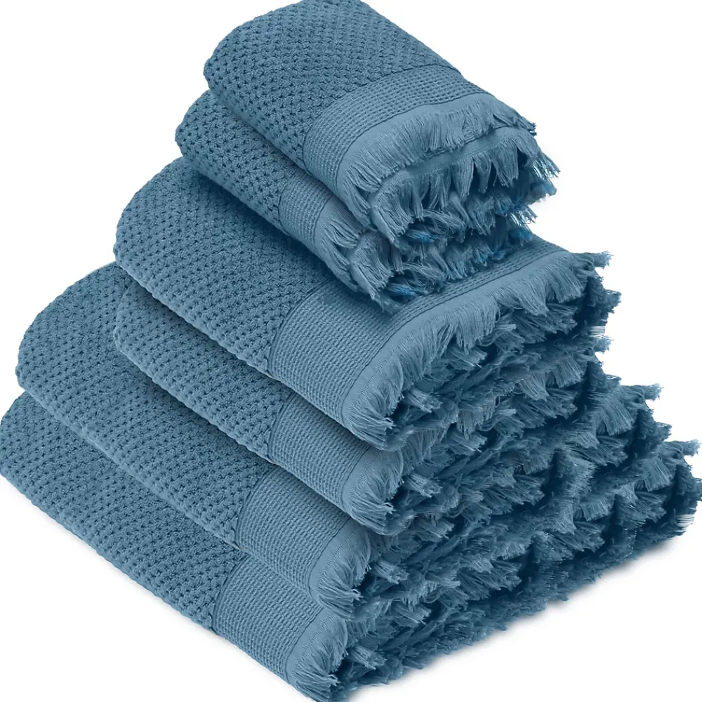 Serviette De Bain|Linnea Parure de bain TETHYS 6 pièces micro-coton bleu Orage