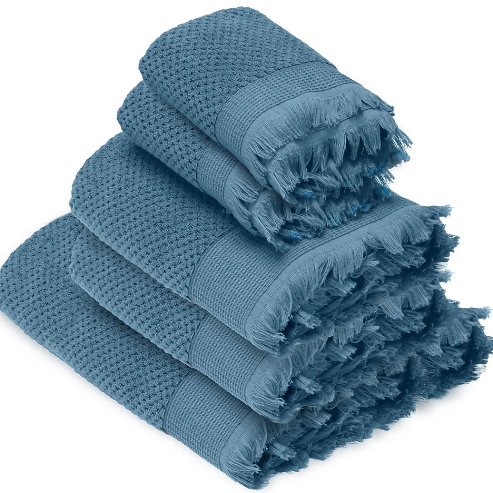 Serviette De Bain|Linnea Parure de bain TETHYS 5 pièces micro-coton bleu Orage