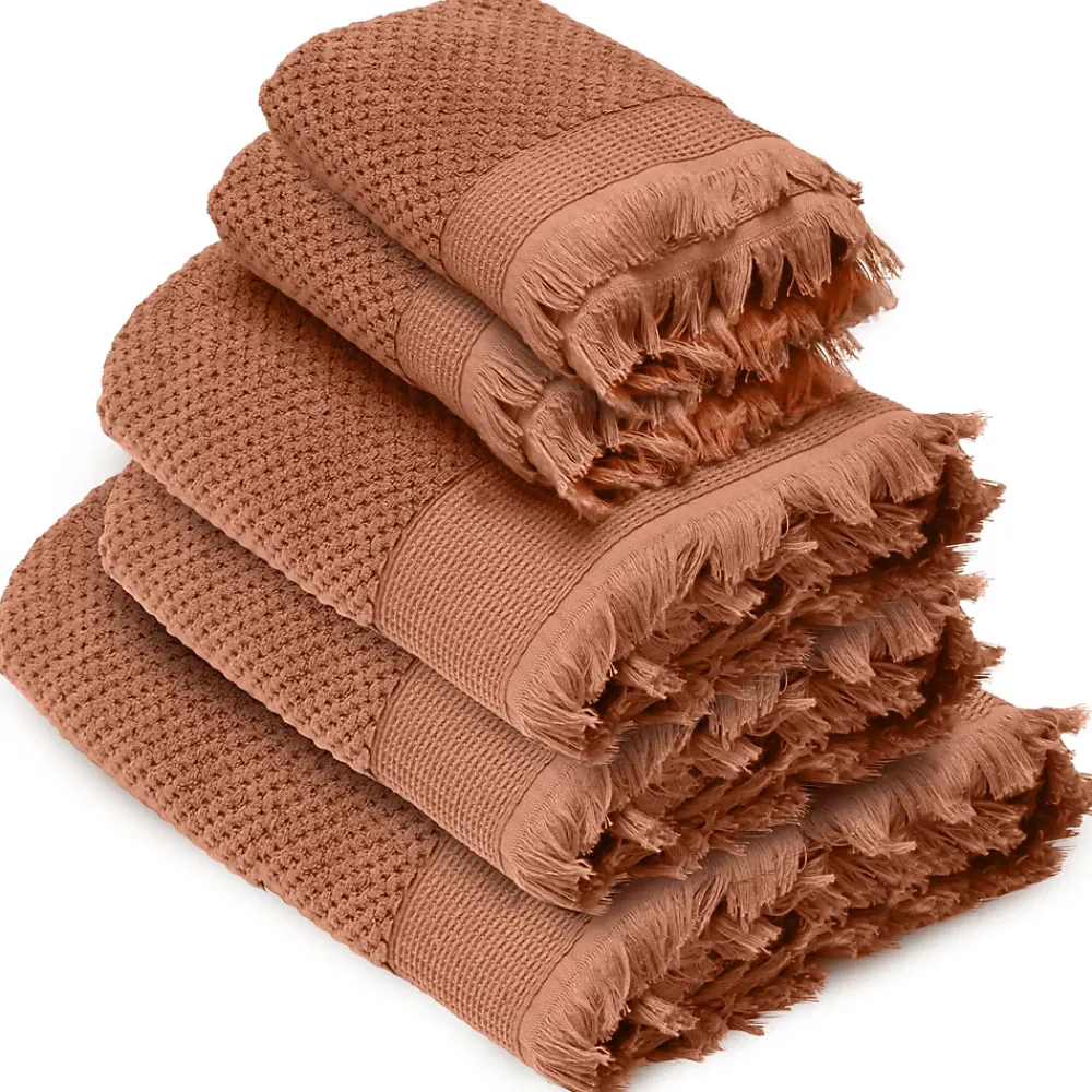 Serviette De Bain|Linnea Parure de bain TETHYS 5 pièces micro-coton orange Terre