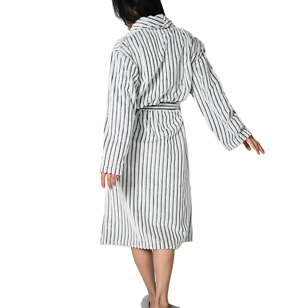 Sensei Maison Peignoir polaire homme femme côtelé extra doux Blanc/Anthracite M KASH
