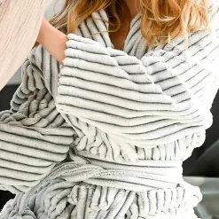 Sensei Maison Peignoir polaire homme femme côtelé extra doux Blanc/Anthracite M KASH