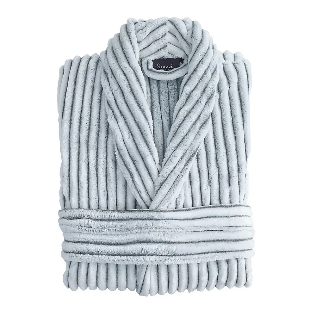 Peignoir De Bain|Sensei Maison Peignoir polaire homme femme côtelé extra doux Blanc/Lichen XL KASH