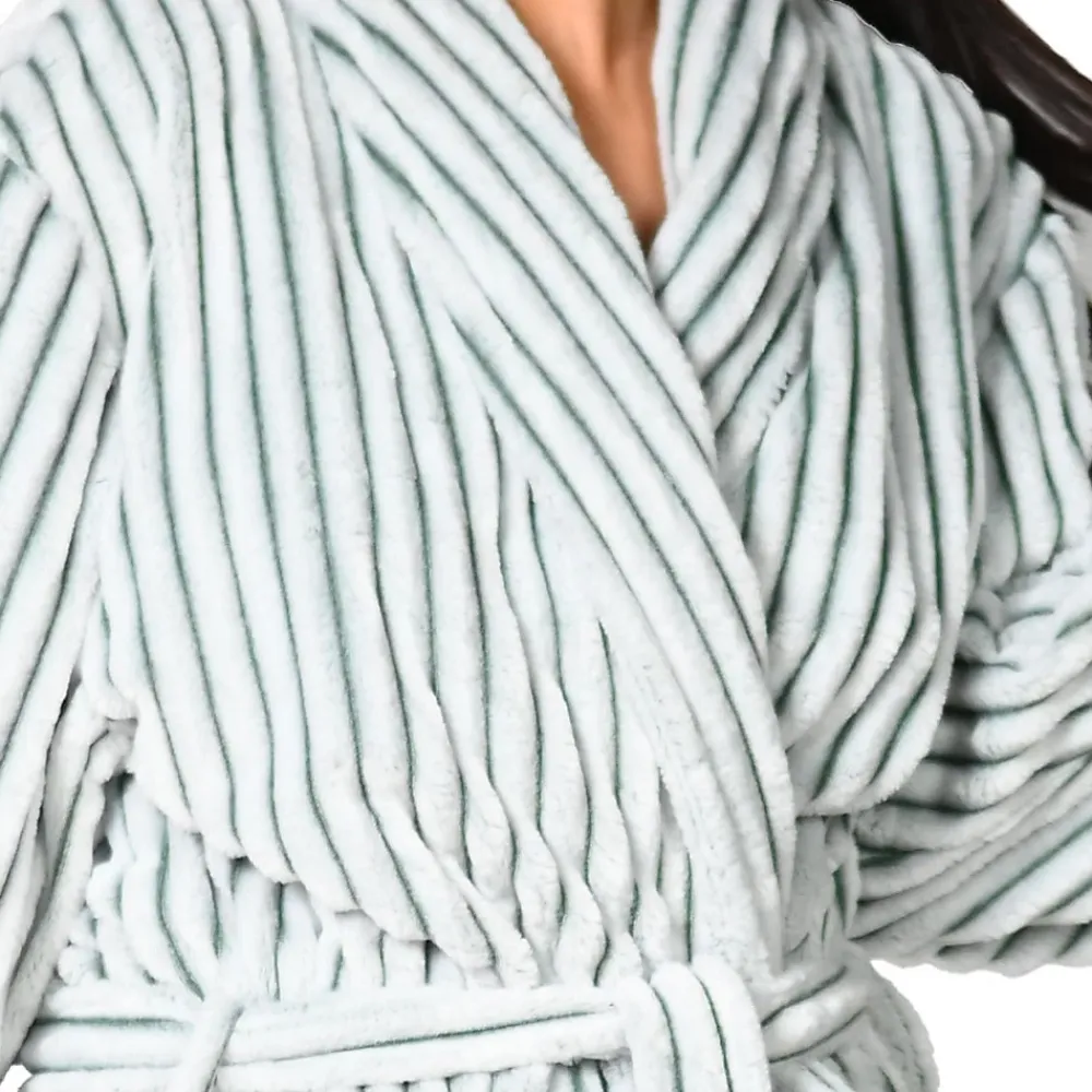 Peignoir De Bain|Sensei Maison Peignoir polaire homme femme côtelé extra doux Blanc/Lichen XL KASH