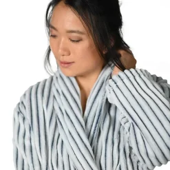 Peignoir De Bain|Sensei Maison Peignoir polaire homme femme côtelé extra doux Blanc/Denim L KASH