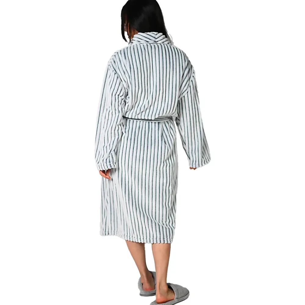 Sensei Maison Peignoir polaire homme femme côtelé extra doux Blanc/Denim XXL KASH