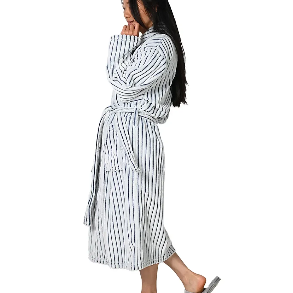 Sensei Maison Peignoir polaire homme femme côtelé extra doux Blanc/Denim XXL KASH
