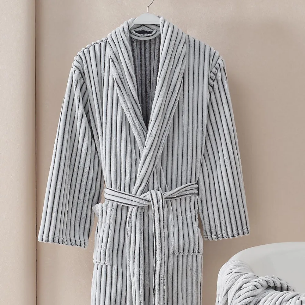 Sensei Maison Peignoir polaire homme femme côtelé extra doux Blanc/Anthracite L KASH