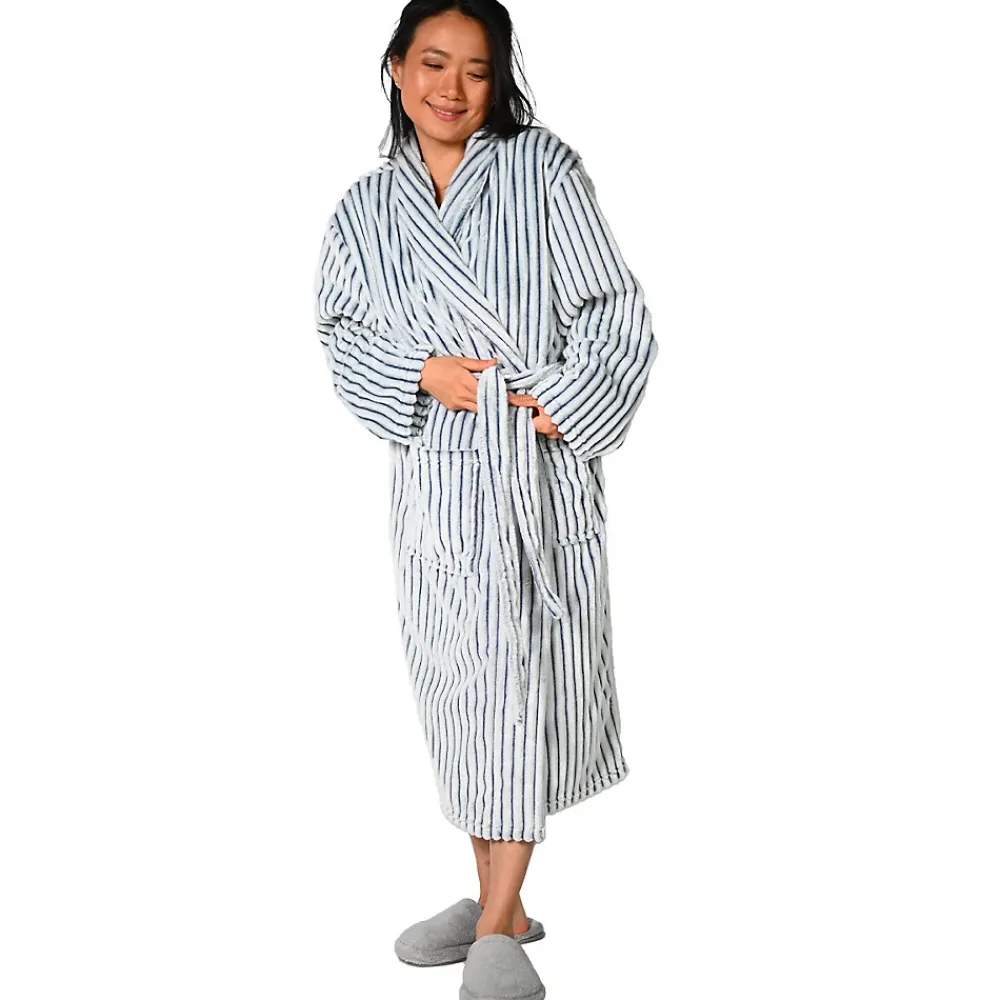 Peignoir De Bain|Sensei Maison Peignoir polaire homme femme côtelé extra doux Blanc/Denim XL KASH
