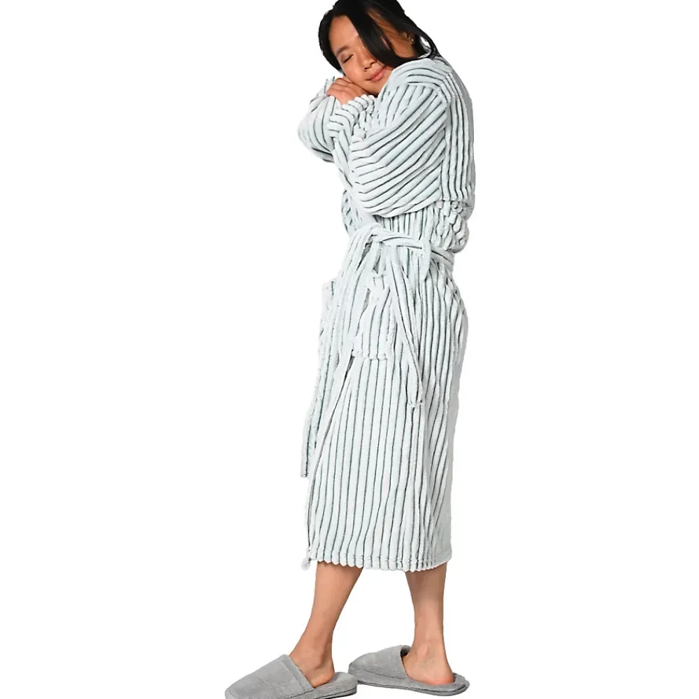 Sensei Maison Peignoir polaire homme femme côtelé extra doux Blanc/Lichen L KASH