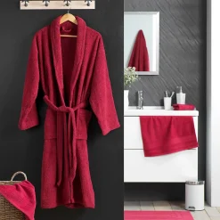 Serviette De Bain|Douceur D'Intérieur Peignoir uni à col châle (Taille Unique - Rouge)