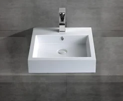 Bernstein Petit Lavabo design mural 45x45x12,5cm, Vasque suspendue en marbre coulé avec bonde Pop-up - Blanc - BS6050