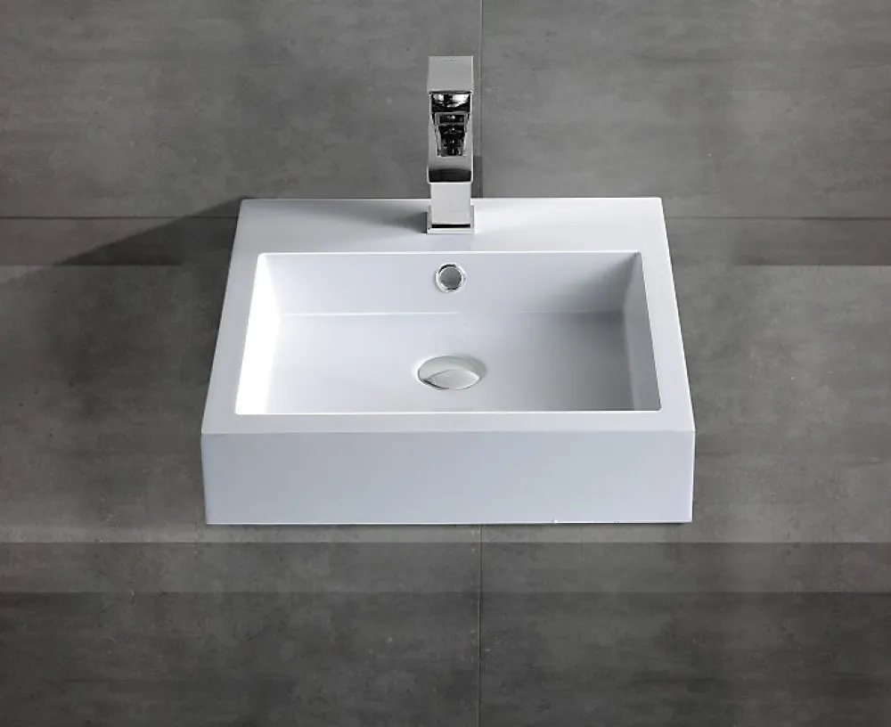 Bernstein Petit Lavabo design mural 45x45x12,5cm, Vasque suspendue en marbre coulé avec bonde Pop-up - Blanc - BS6050