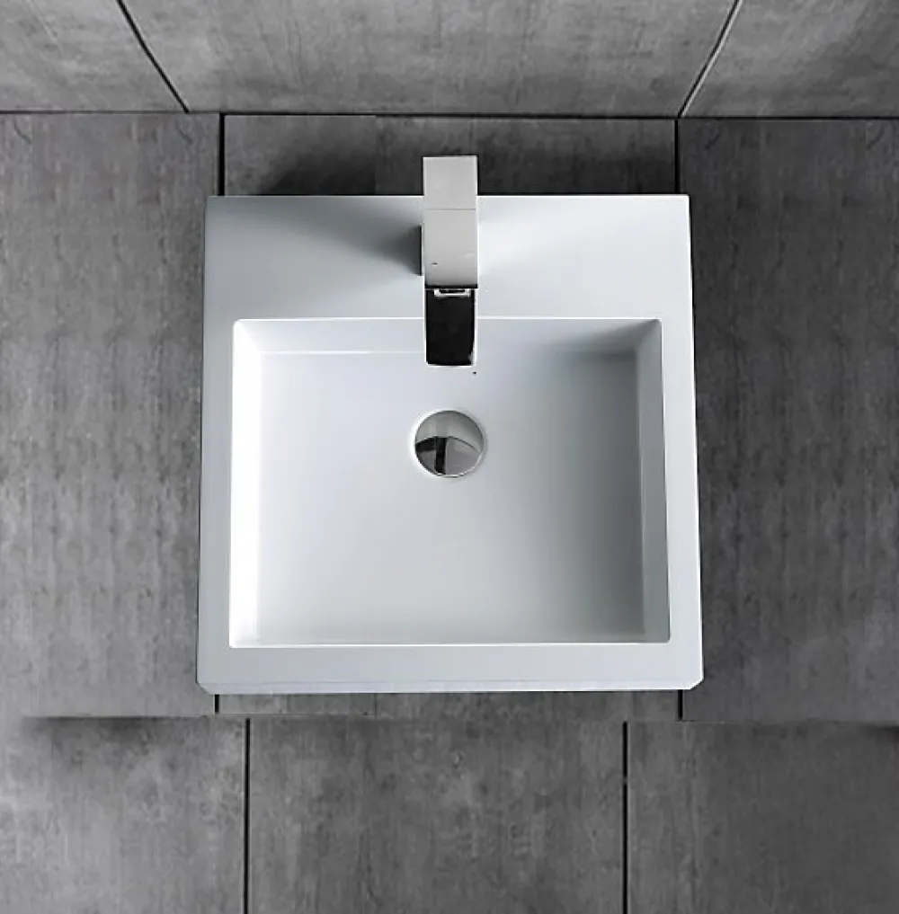 Bernstein Petit Lavabo design mural 45x45x12,5cm, Vasque suspendue en marbre coulé avec bonde Pop-up - Blanc - BS6050
