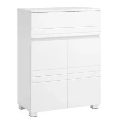 Etagère Salle De Bains|Calicosy Petit meuble de rangement 1 tiroir et 2 portes blanc laqué - H80 cm