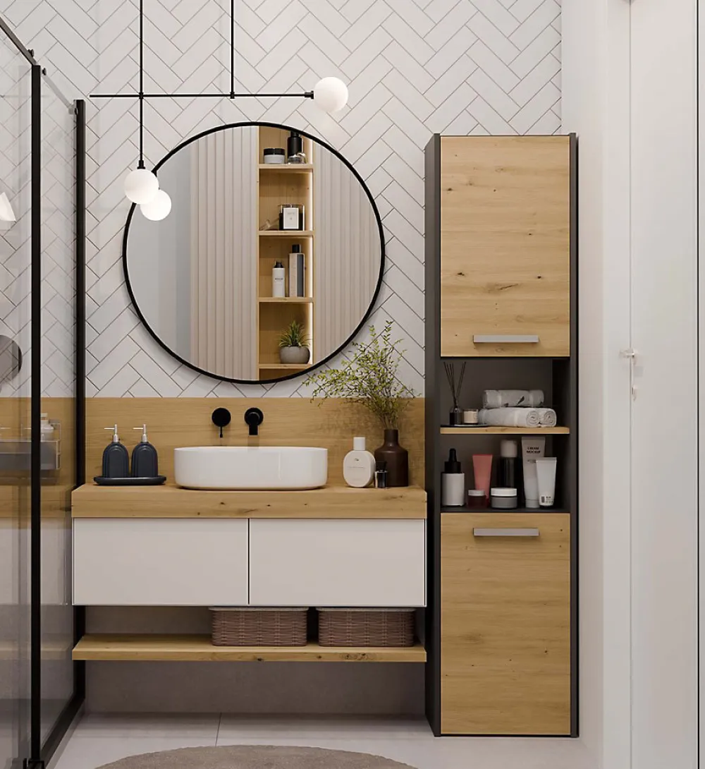 Colonne De Salle De Bains|Topeshop PISA - Armoire de salle de bains style moderne -170x40x30cm - Meuble colonne de rangement SDB