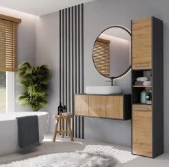 Meuble De Salle De Bains Faible Profondeur|Colonne De Salle De Bains|Topeshop PISA - Armoire de salle de bains - 170x30x30 cm - Colonne de rangement SDB - Aspect bois