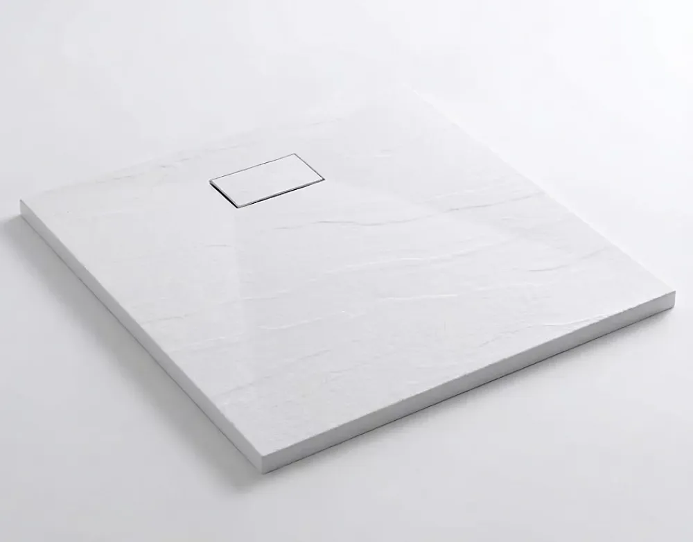 Ceramia PixL 90x90 cm receveur de douche carré à poser BMC avec surface effet pierre, blanc (CERAPX9090W)