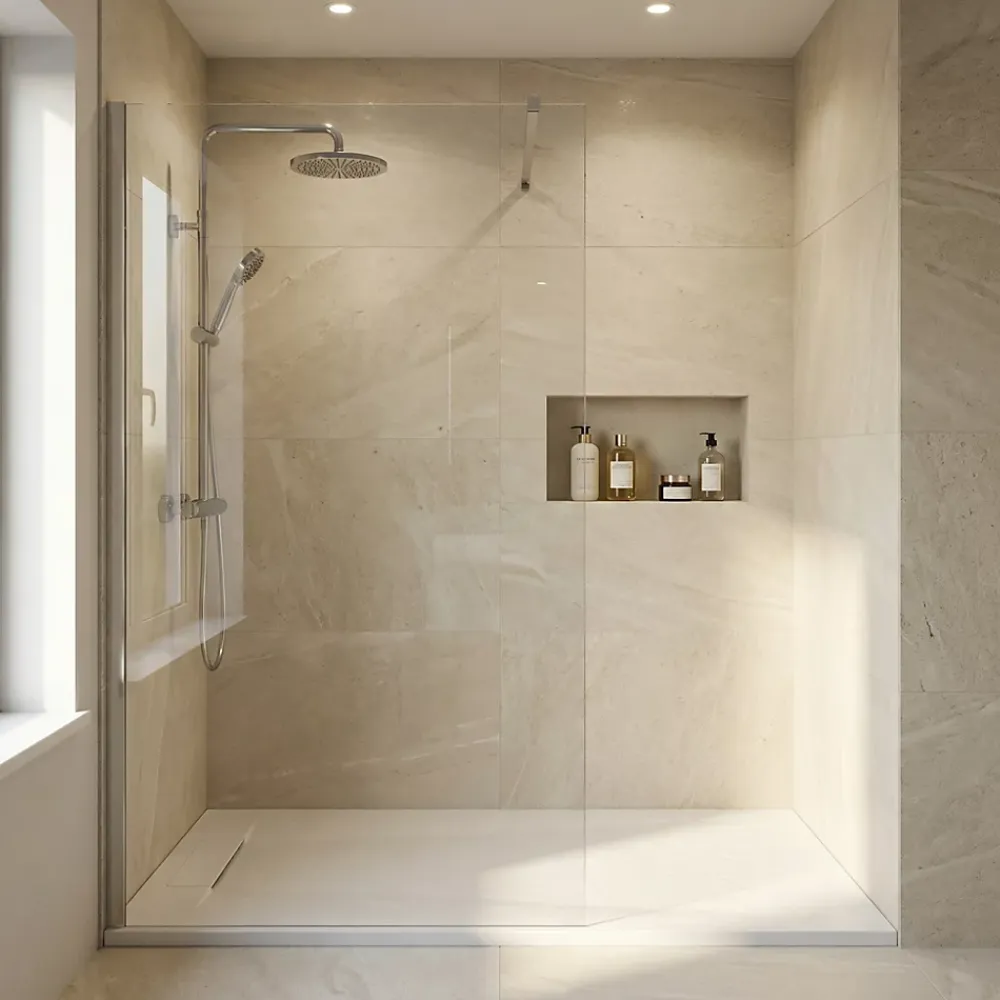 Ceramica PixL 140x80 cm receveur de douche rectangulaire à poser en résine composite avec surface effet pierre, blanc (CERAPX14080W)