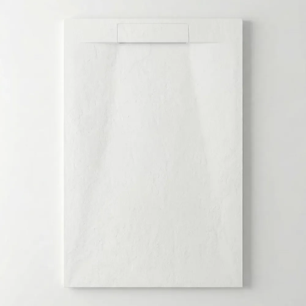 Ceramica PixL 140x80 cm receveur de douche rectangulaire à poser en résine composite avec surface effet pierre, blanc (CERAPX14080W)