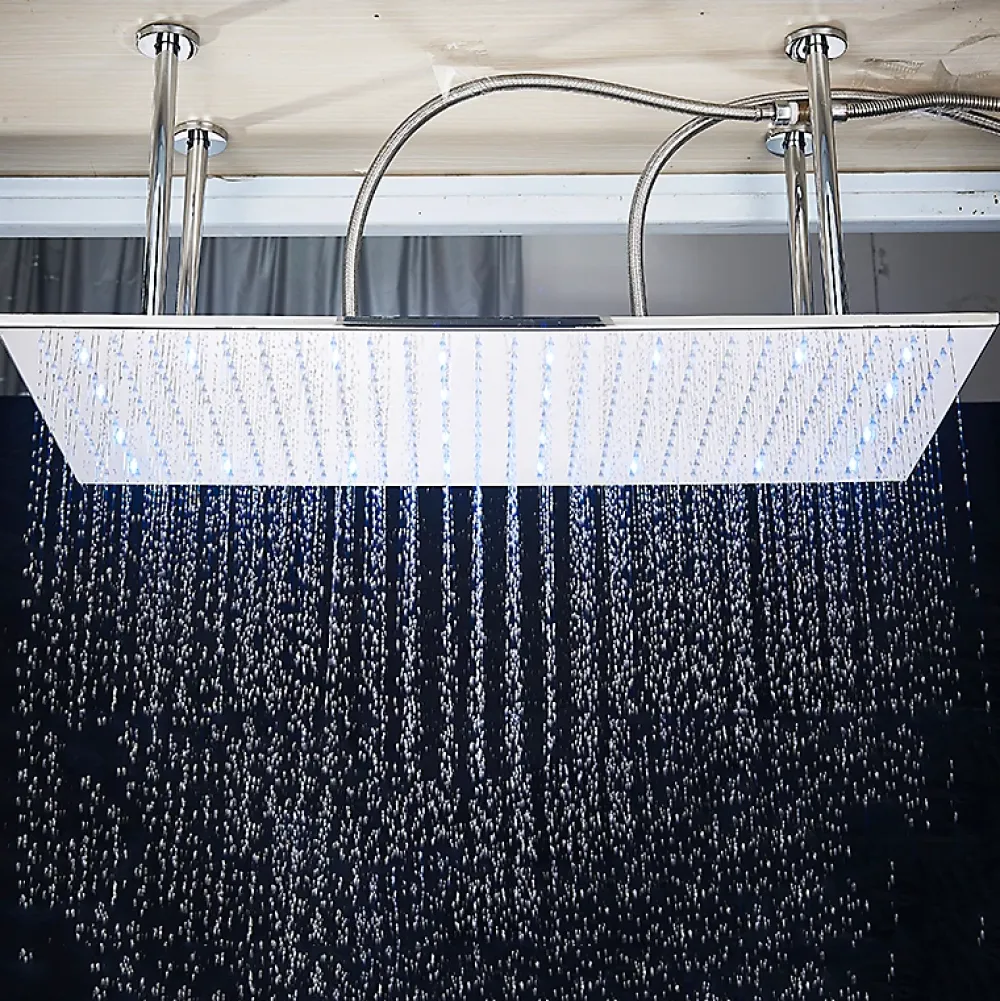 Robinet De Douche|Signature plafonnier chrome LED 80x40 cm avec 4 piliers