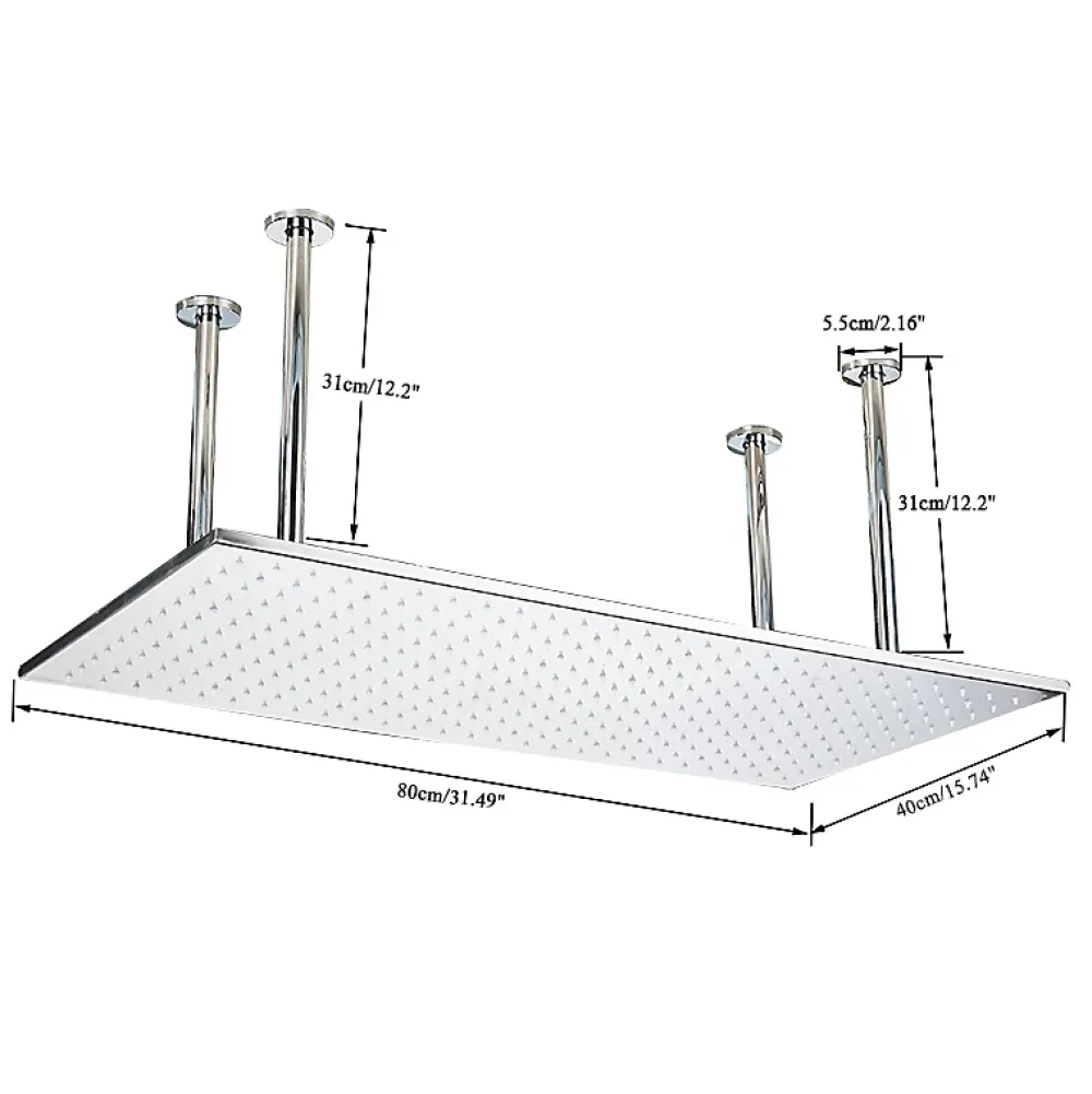 Robinet De Douche|Signature plafonnier chrome LED 80x40 cm avec 4 piliers