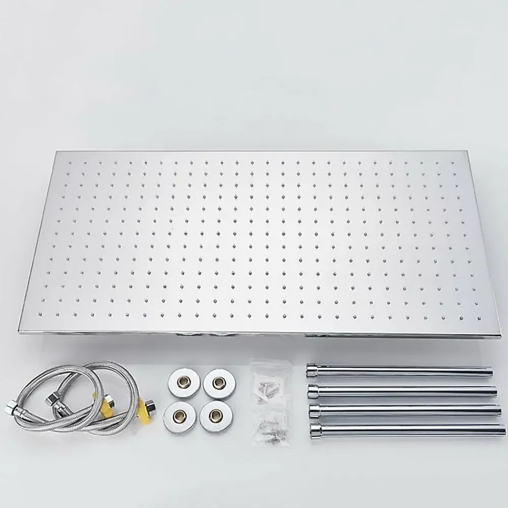 Robinet De Douche|Signature plafonnier chrome LED 80x40 cm avec 4 piliers
