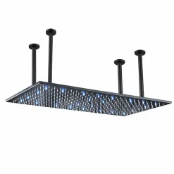 Robinet De Douche|Signature Plafonnier noir mat LED 80x40 avec 4 piliers