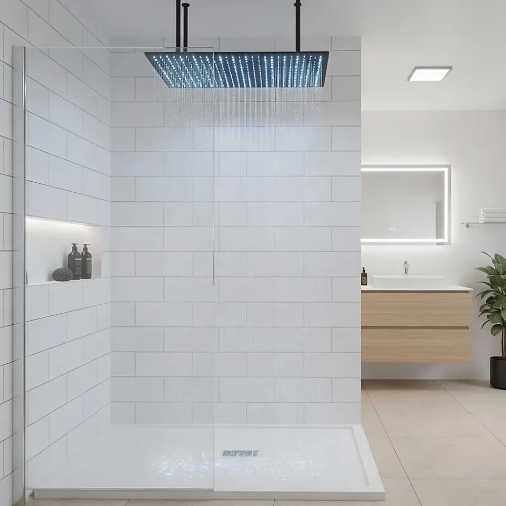 Robinet De Douche|Signature Plafonnier noir mat LED 80x40 avec 4 piliers