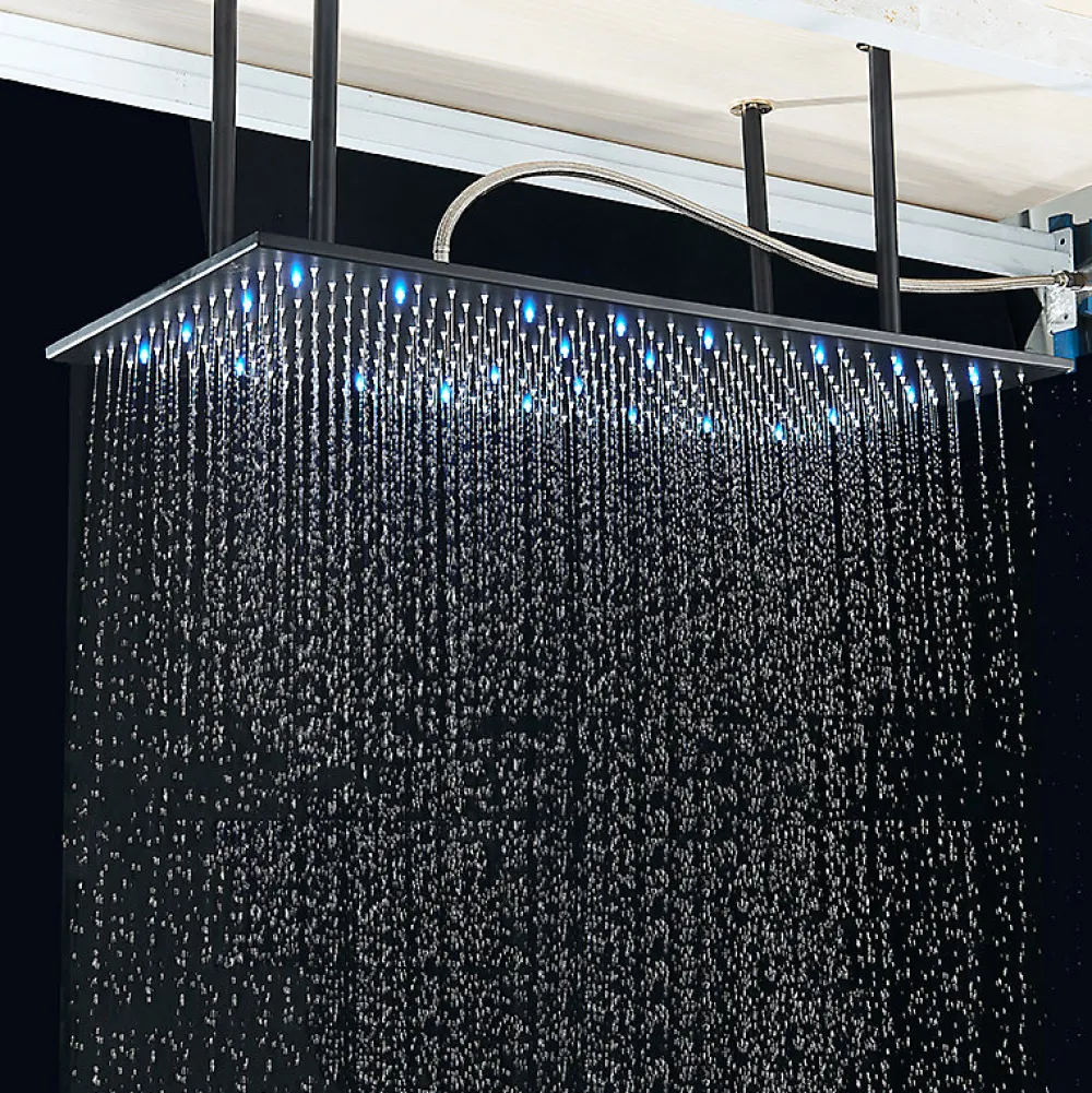 Robinet De Douche|Signature Plafonnier noir mat LED 80x40 avec 4 piliers