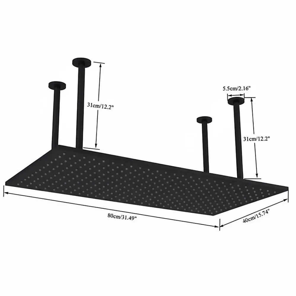 Robinet De Douche|Signature Plafonnier noir mat LED 80x40 avec 4 piliers