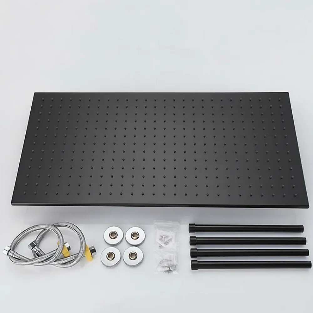 Robinet De Douche|Signature Plafonnier noir mat LED 80x40 avec 4 piliers