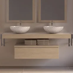 Meuble Sous Lavabo|Byca Plan 150 cm en bois aspect lamellé collé recoupable + fixation