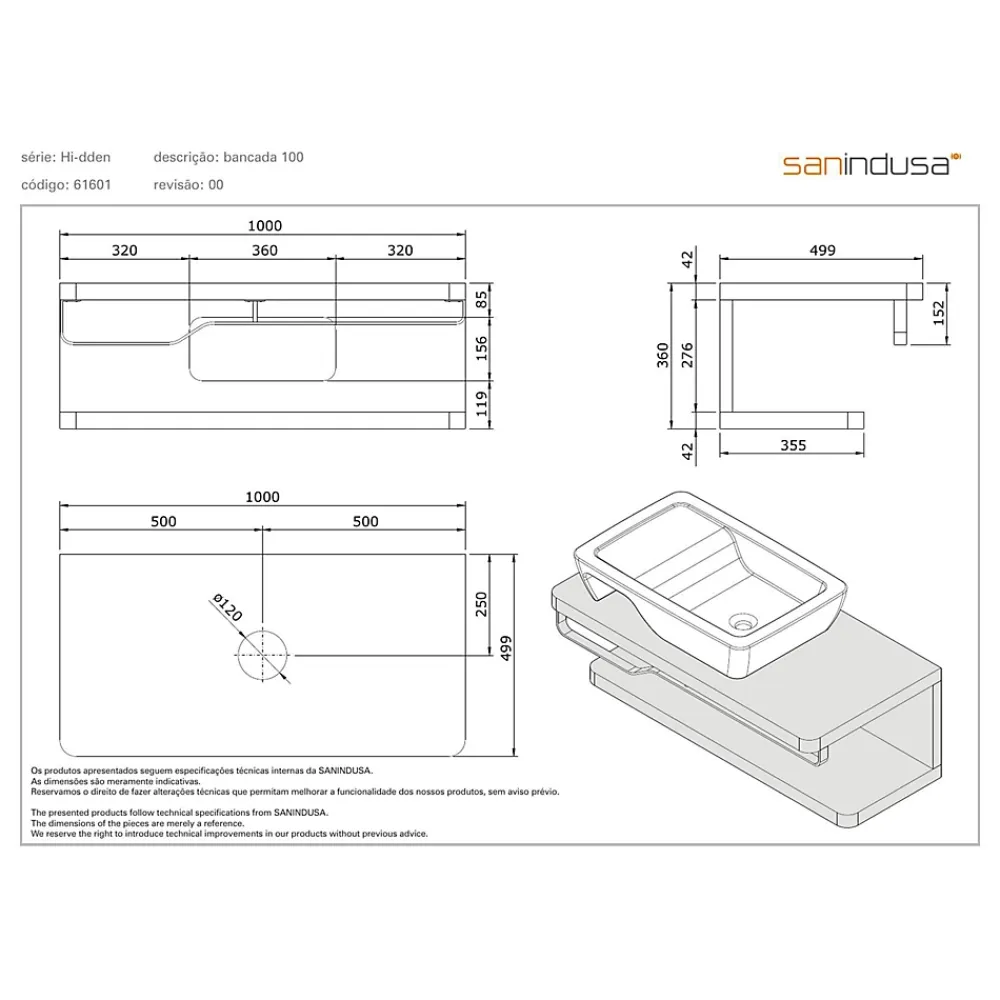 Plan Simple Vasque|Sanindusa Plan de toilette à 2 niveaux pré-percé pour vasque poser HI-dden 100 blanc (vasque et porte serviette non inclus)