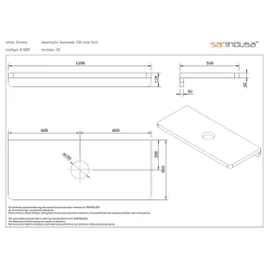 Plan Simple Vasque|Sanindusa Plan de toilette blanc pour vasque ou lavabo à poser 120x50 trou central de bonde d'évacuation pré-percé Emma 120 blanc