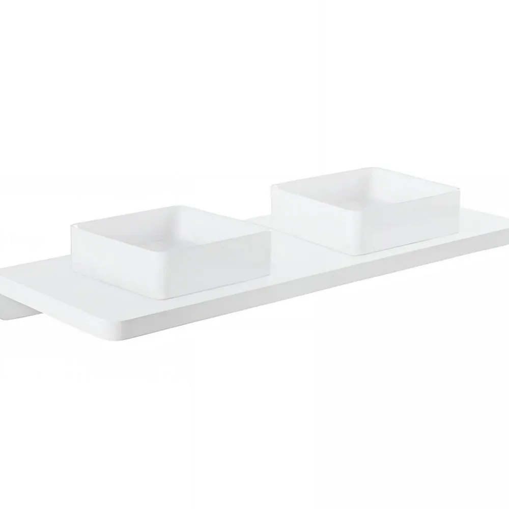 Plan Double Vasque|Sanindusa Plan de toilette blanc pour 2 vasques ou 2 lavabos à poser 140x50 pré-percés 2 trous pour bonde Emma 140 blanc