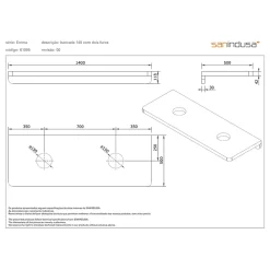 Plan Double Vasque|Sanindusa Plan de toilette blanc pour 2 vasques ou 2 lavabos à poser 140x50 pré-percés 2 trous pour bonde Emma 140 blanc