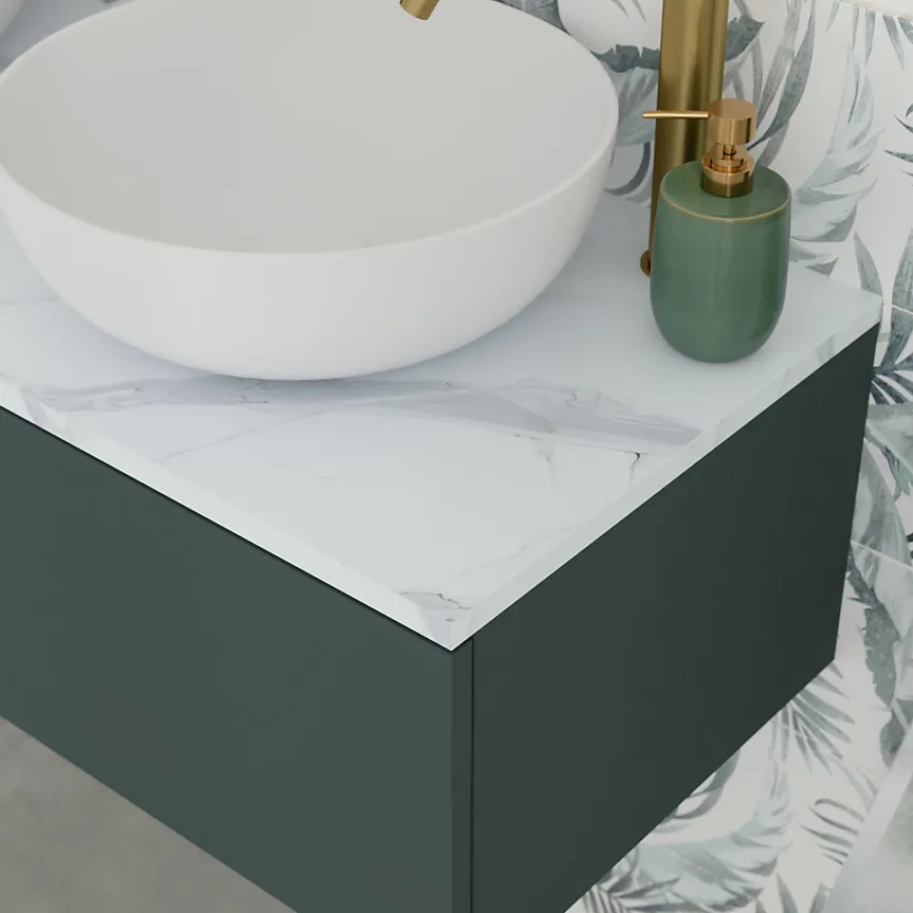 Plan De Travail Buanderie|Plan De Travail Salle De Bains|GoodHome Plan de toilette L.120 x l.45 x ép.2 cm effet marbre blanc Cadélia