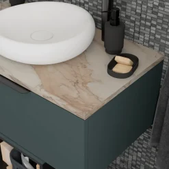Plan De Travail Buanderie|Plan De Travail Salle De Bains|GoodHome Plan de toilette L.140 x l.45 x ép.2 cm effet marbre beige Cadélia