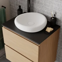 Plan De Travail Buanderie|Plan De Travail Salle De Bains|GoodHome Plan de toilette L.60 x l.45 x ép.18 cm noir mat Kentia