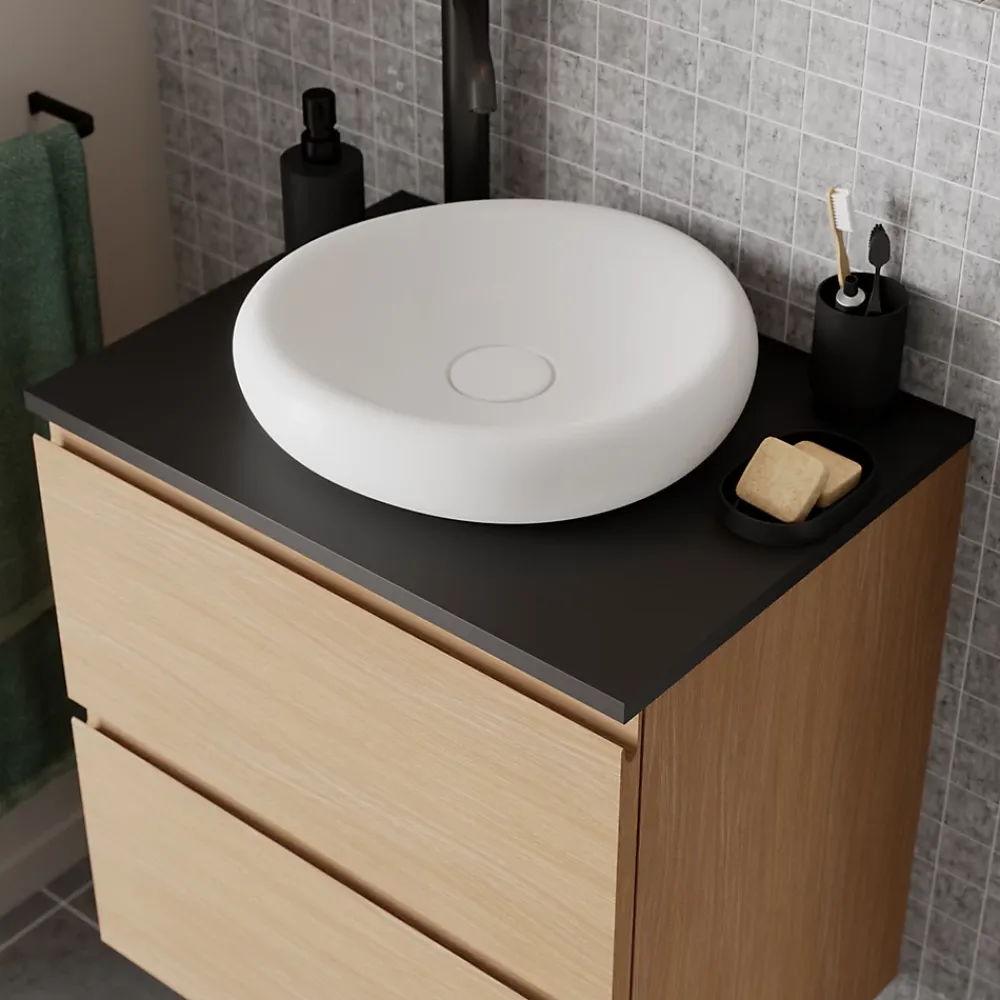 Plan De Travail Buanderie|Plan De Travail Salle De Bains|GoodHome Plan de toilette L.60 x l.45 x ép.18 cm noir mat Kentia