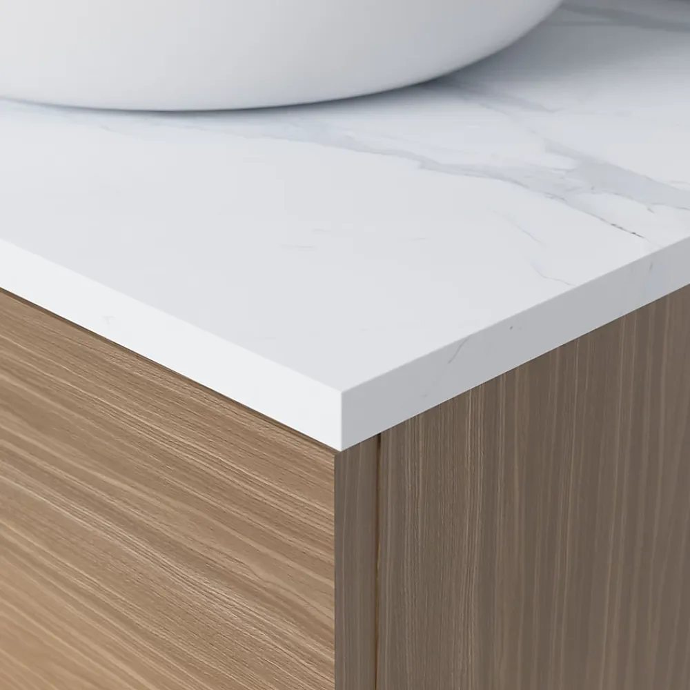 Plan De Travail Buanderie|Plan De Travail Salle De Bains|GoodHome Plan de toilette L.80 x l.45 x ép.2 cm, effet marbre blanc, Cadélia