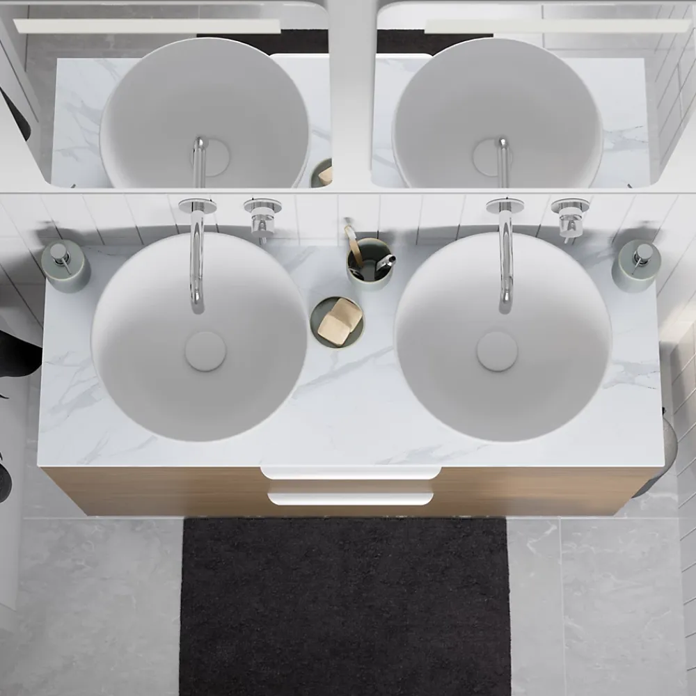 Plan De Travail Buanderie|Plan De Travail Salle De Bains|GoodHome Plan de toilette L.80 x l.45 x ép.2 cm, effet marbre blanc, Cadélia